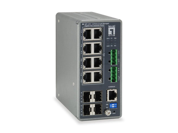 LevelOne IGP-1271 Turing Industrial Switch 12-Port L3 Lite Gigabit 8 PoE Ports 240W-0