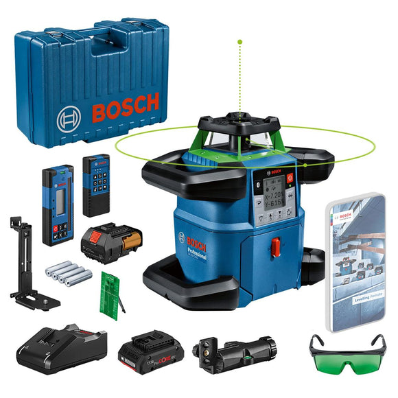 BOSCH LASER OBROTOWY GRL 650 CHVG ZIELONY +ODBIORNIK LR 65 G +PILOT RC 6 +UCHWYT WM 6 1xPC4,0Ah WALIZKA-0