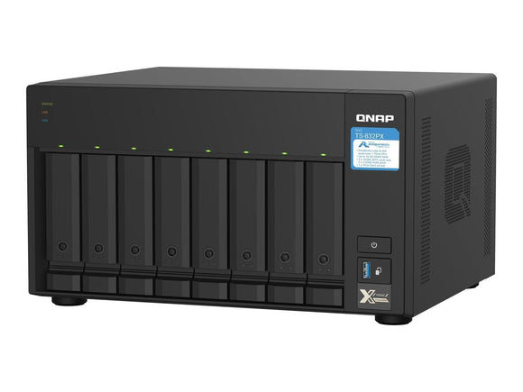 QNAP | 8-Bay QTS NAS | TS-832PX-4G | Up to 8 HDD/SSD Hot-Swap | AnnapurnaLabs Alpine | AL324 ARM Cortex-A57 Quad-Core | Processor frequency 1.7 GHz | 4 GB | DDR4-0
