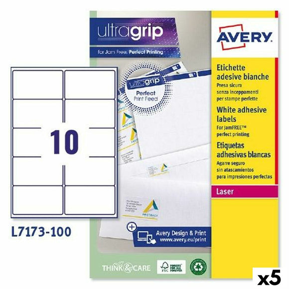 Printer Labels Avery L7173 White 100 Sheets 99,1 x 57 mm (5 Units)-0