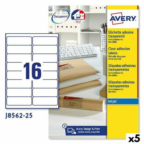 Printer Labels Avery J8562 25 Sheets 99,1 x 33,9 mm Transparent (5 Units)-0