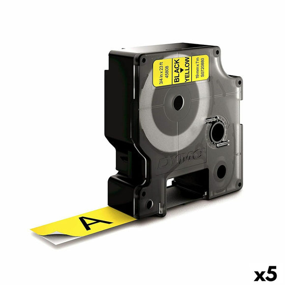 Laminated Tape for Labelling Machines Dymo D1-19 45808 LabelManager™ Black Yellow (5 Units)-0