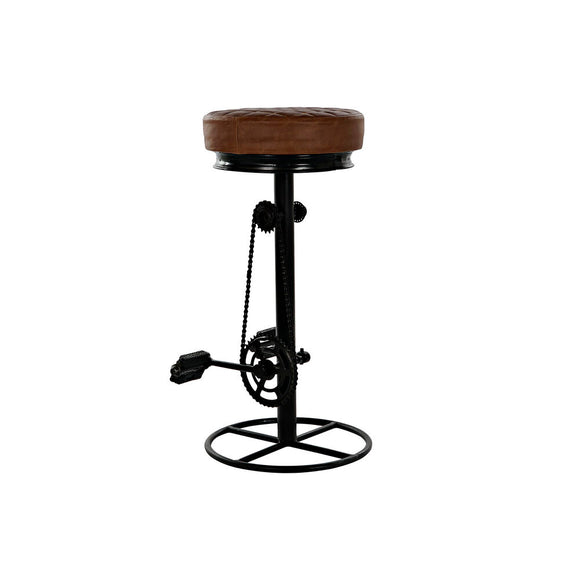 Stool DKD Home Decor Black Leather Metal Light brown (44 x 38 x 82 cm)-0