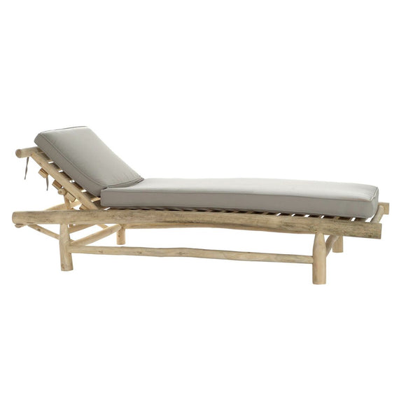 Sun-lounger DKD Home Decor Natural Teak Polyester Light grey (209 x 86 x 35 cm)-0
