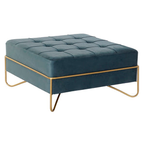 Bench DKD Home Decor   Foam Blue Golden Metal Polyester Velvet MDF Wood (80 x 80 x 42 cm)-0