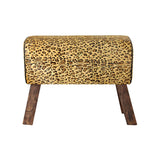 Footrest DKD Home Decor Black Wood Brown Leather Leopard (67 x 30 x 51 cm)-2