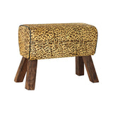 Footrest DKD Home Decor Black Wood Brown Leather Leopard (67 x 30 x 51 cm)-0