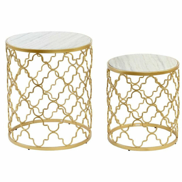 Side table DKD Home Decor Silver Metal White Marble (48 x 48 x 57 cm) (2 pcs) (40 x 40 x 46 cm)-0