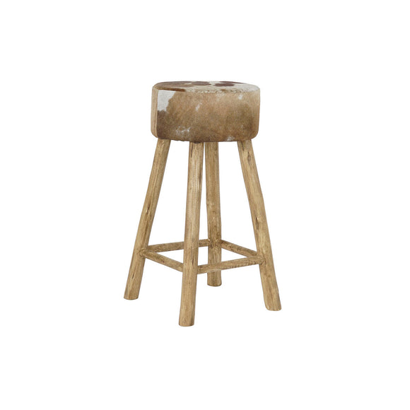 Stool DKD Home Decor White Brown Natural Leather Wood 42 x 42 x 77 cm-0