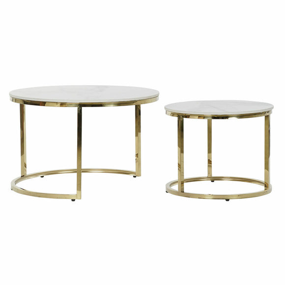 Set of 2 small tables DKD Home Decor White Golden 70 x 70 x 44 cm-0