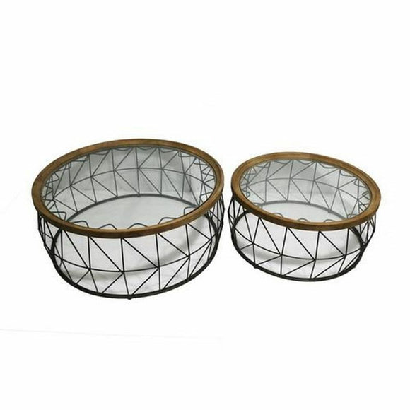 Set of 2 tables DKD Home Decor Black Natural 100 x 100 x 43 cm-0