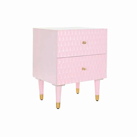 Nightstand DKD Home Decor 52 x 42 x 65 cm Metal Light Pink Mango wood-0