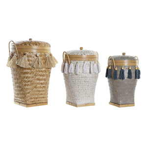 Basket set DKD Home Decor 39 x 39 x 55 cm Bamboo Fringe Boho-0