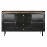 Sideboard DKD Home Decor Natural Black Golden Metal Mango wood (145 x 40 x 85 cm)-2