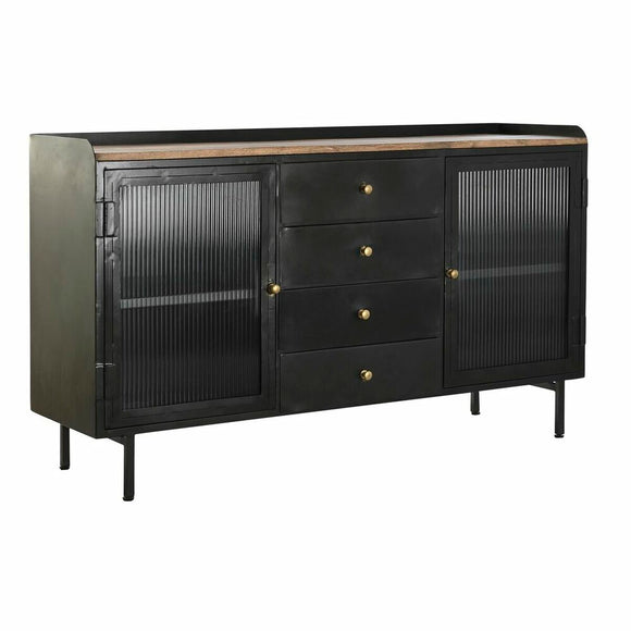 Sideboard DKD Home Decor Natural Black Golden Metal Mango wood (145 x 40 x 85 cm)-0