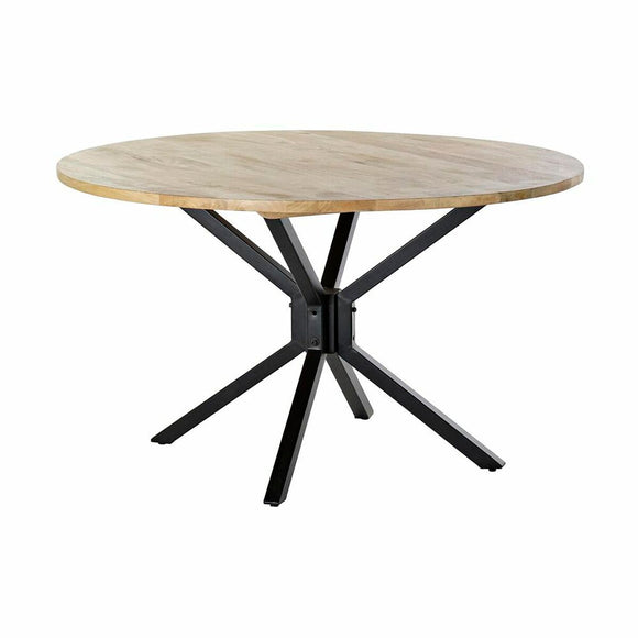 Dining Table DKD Home Decor 127 x 127 x 75 cm Natural Black Metal Aluminium Mango wood-0