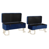 Bench DKD Home Decor   Blue Golden Metal Velvet (90 x 40 x 47 cm)-4