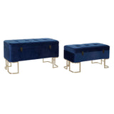 Bench DKD Home Decor   Blue Golden Metal Velvet (90 x 40 x 47 cm)-0