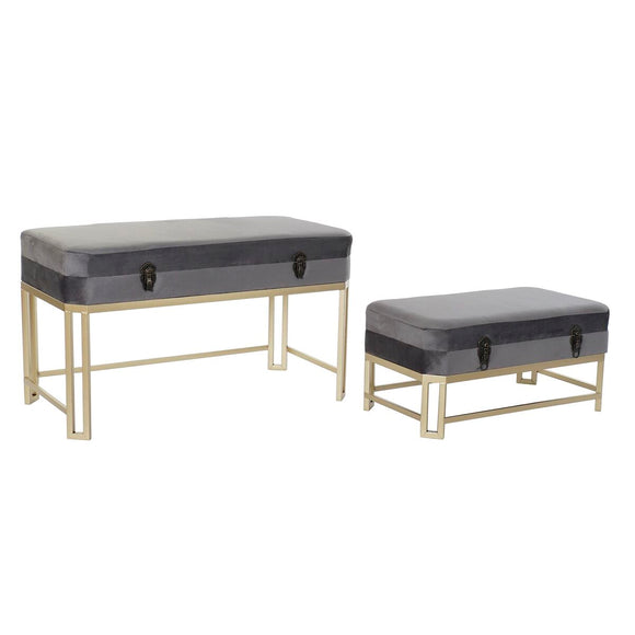 Bench DKD Home Decor   Grey Golden Metal Velvet (80 x 40 x 47 cm)-0