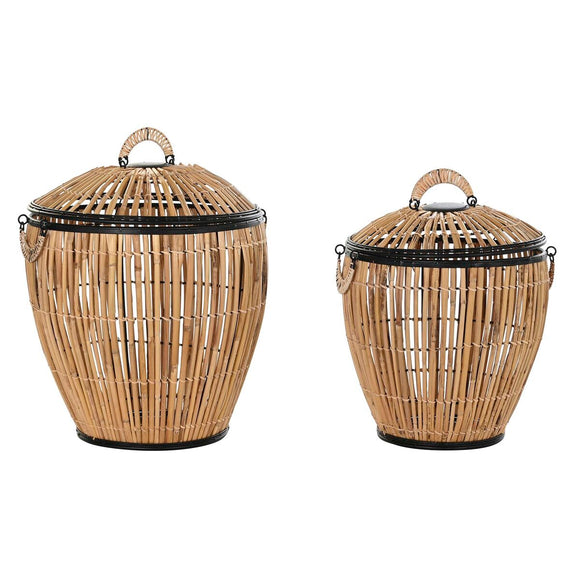 Set of Baskets DKD Home Decor Natural 48 x 48 x 55 cm Black Metal (2 Units)-0