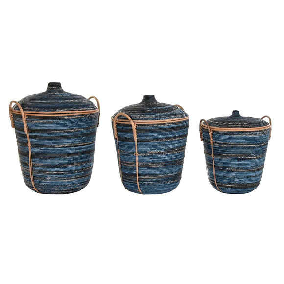 Basket set DKD Home Decor Blue Black Boho 51 x 51 x 65 cm-0