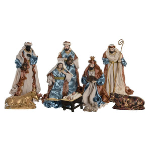 Christmas nativity set DKD Home Decor 9 Pieces Blue Golden Polyester (20 x 15 x 30 cm)-0