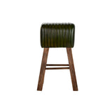 Stool DKD Home Decor Wood Brown Leather Green (41 x 30 x 79 cm)-2