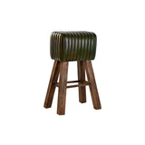 Stool DKD Home Decor Wood Brown Leather Green (41 x 30 x 79 cm)-0