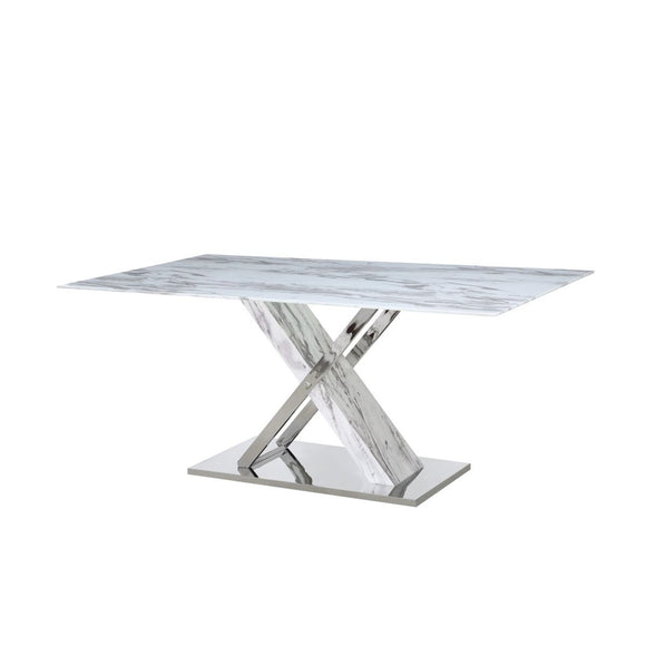 Dining Table DKD Home Decor Crystal Silver Grey Steel White 180 x 90 x 78 cm-0