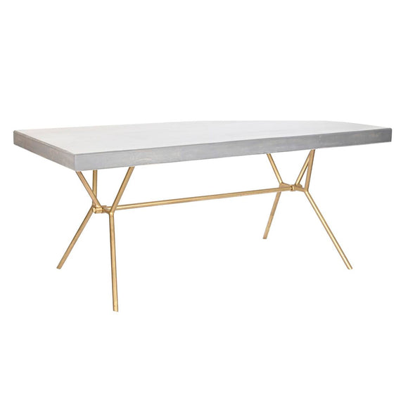 Dining Table DKD Home Decor Grey Golden White Brass Mango wood (180 x 90 x 76 cm)-0