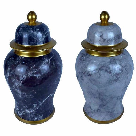Tibor DKD Home Decor 22 x 22 x 42 cm 22 x 22 x 44 cm Porcelain Blue Golden Marble Modern (2 Units)-0