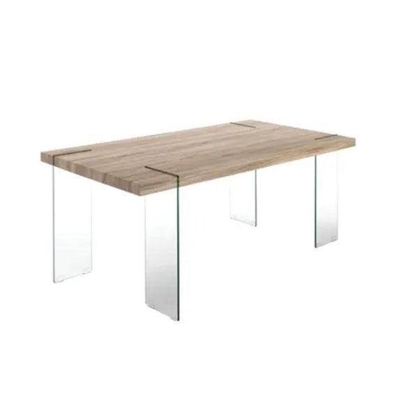 Dining Table DKD Home Decor Transparent Light brown Crystal Walnut MDF Wood 180 x 90 x 76 cm-0