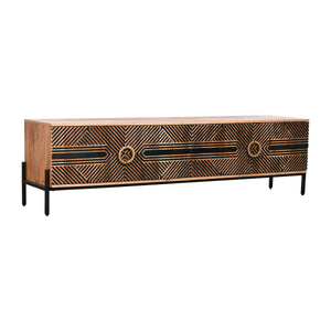 TV furniture Home ESPRIT Black Golden Natural Wood Mango wood 180 x 40 x 50 cm-0