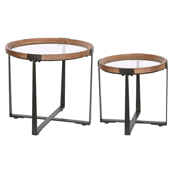 Set of 2 tables Home ESPRIT Brown Black Iron Fir 66 x 66 x 60 cm-0