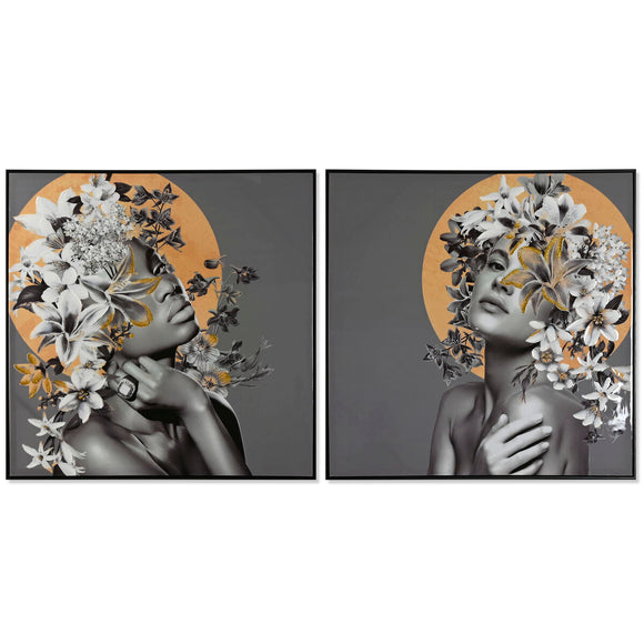 Painting Home ESPRIT Flowers Modern 100 x 3,5 x 100 cm (2 Units)-0