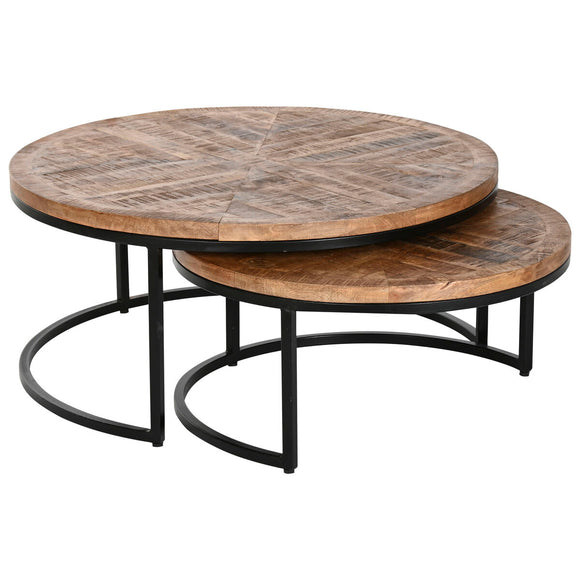 Set of 2 tables Home ESPRIT Brown Black Natural Metal Mango wood 90 x 90 x 40 cm-0