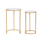 Set of 2 tables Home ESPRIT Golden Metal Marble 40 x 40 x 64 cm-2