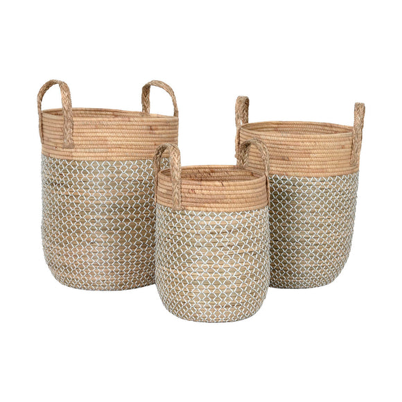 Basket set Home ESPRIT White Natural Light brown PVC Rope Seagrass Rushes (3 Pieces)-0
