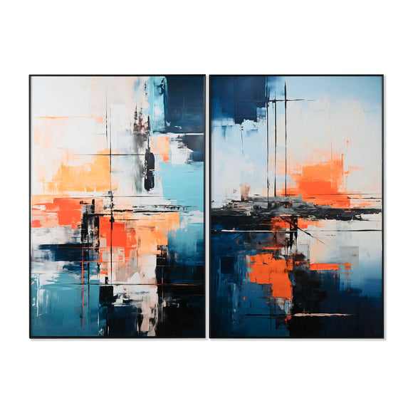 Painting Home ESPRIT Blue White Abstract Urban 80 x 3,5 x 120 cm (2 Units)-0