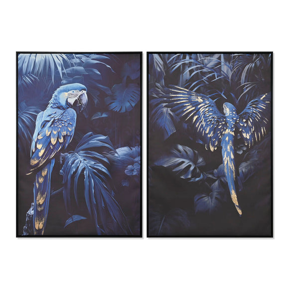 Painting Home ESPRIT Blue Black Golden Parrot Tropical 83 x 4 x 123 cm (2 Units)-0