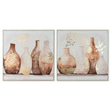 Painting Home ESPRIT Beige Golden polystyrene Canvas Vase Scandinavian 82,5 x 3,5 x 82,5 cm (2 Units)-0