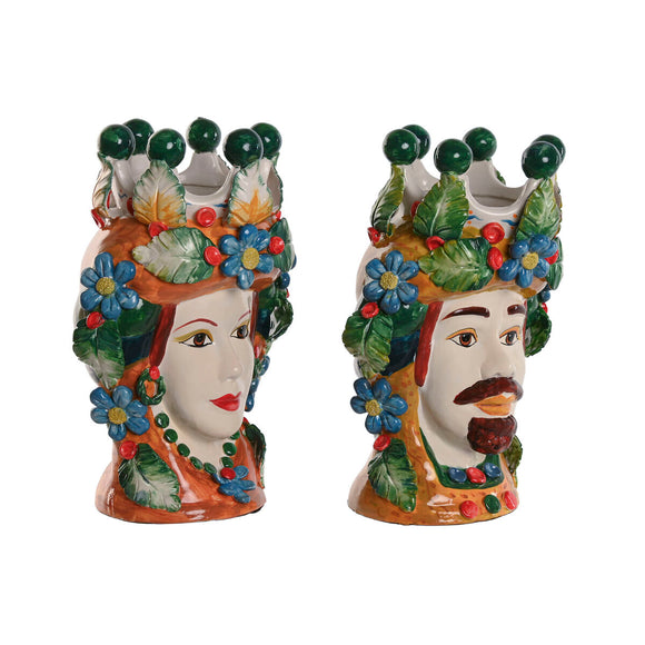 Planter Home ESPRIT Green Multicolour Porcelain 20 x 20 x 32 cm (2 Units)-0