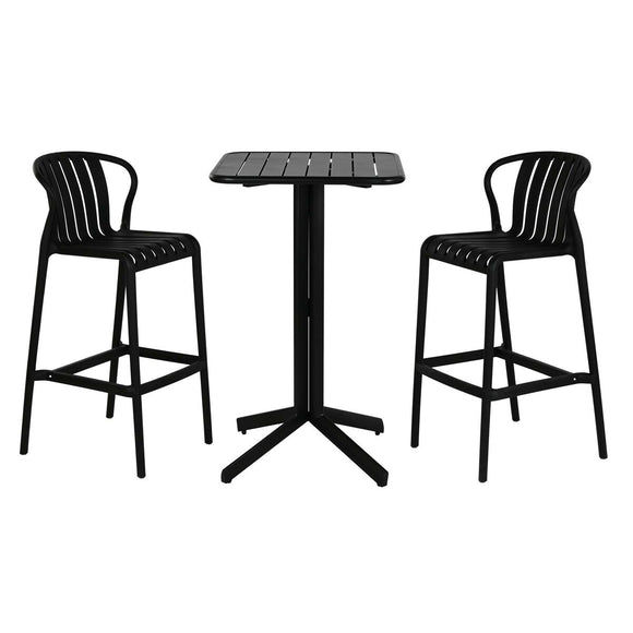 Table set with 2 chairs Home ESPRIT Black Metal polypropylene 60 x 60 x 102 cm-0