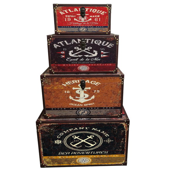 Set of decorative boxes Home ESPRIT Multicolour Wood Canvas-0