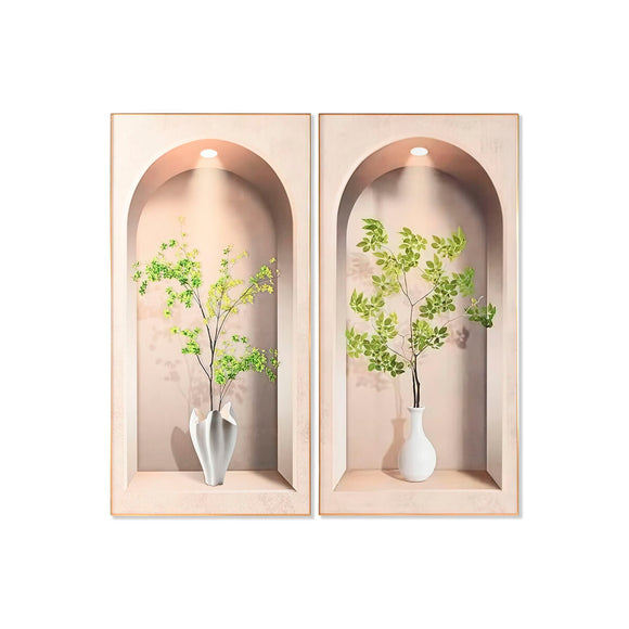 Painting Home ESPRIT White Green Beige Vase Scandinavian 80 x 3,5 x 160 cm (2 Units)-0