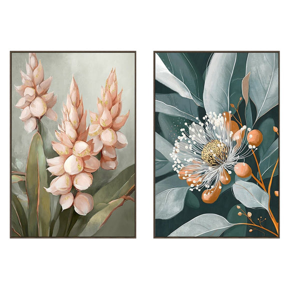 Painting Home ESPRIT Green Orange Pink Dark grey Flower Shabby Chic (2 Units)-0