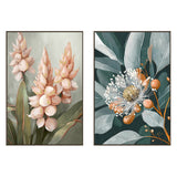 Painting Home ESPRIT Green Orange Pink Dark grey Flower Shabby Chic (2 Units)-0