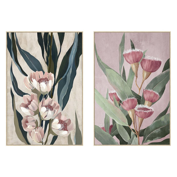 Painting Home ESPRIT Green Pink Flowers Modern (2 Units)-0
