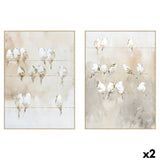 Canvas Home ESPRIT White Beige Grey Golden Birds Scandinavian 103 x 4,5 x 143 cm (2 Units)-0