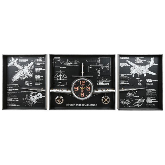 Wall Clock Home ESPRIT Golden Silver Metal Aeroplane Vintage 175 x 21 x 64 cm-0